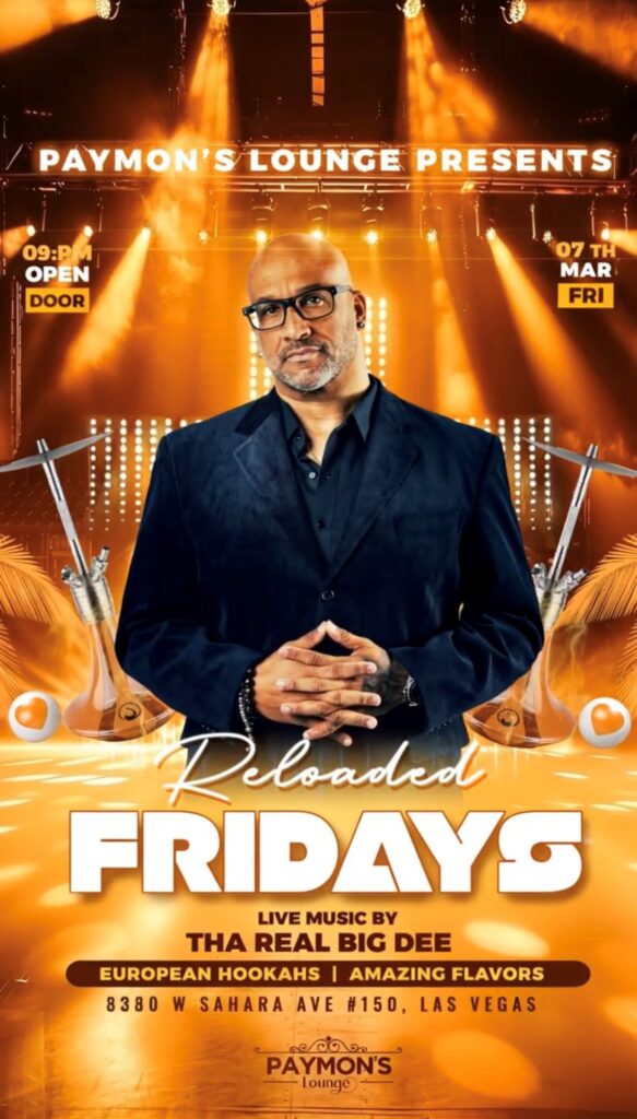 Award-winning DJ Big Dee performing live every Friday night at Paymon’s Lounge in Las Vegas with house mixes and dance music from 9 PM to close.
